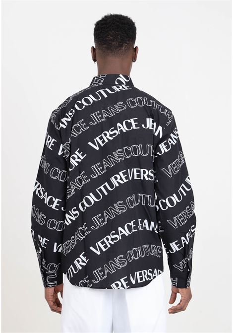 Black men's shirt with allover wave lettering logo VERSACE JEANS COUTURE | 76GAL2R0NS405899
